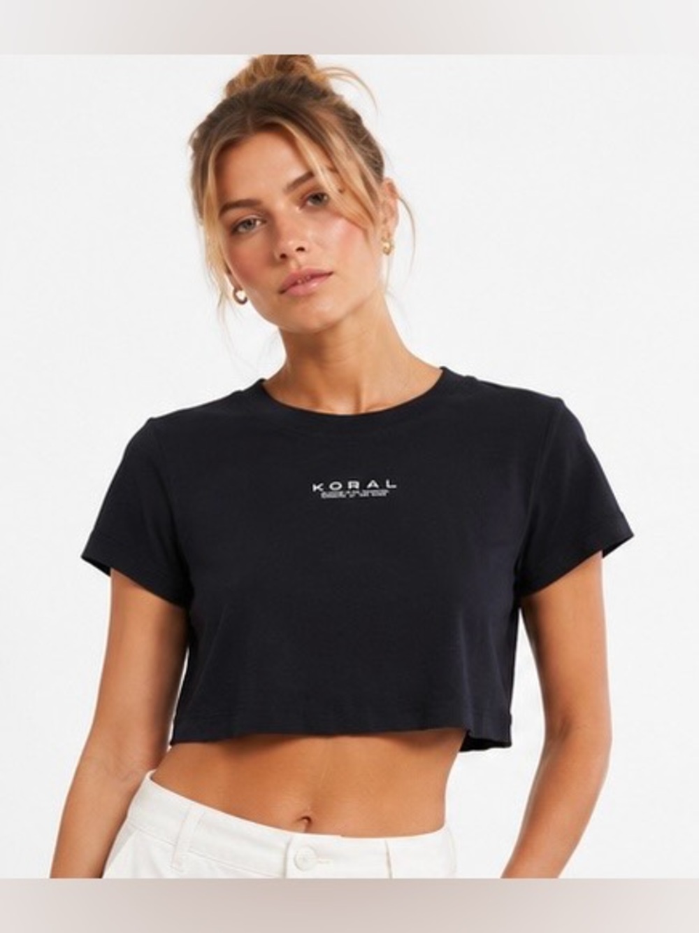 Koral Black Cropped Logo Tee